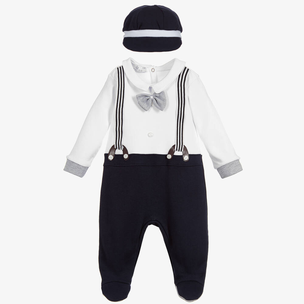 Beau KiD - Boys Blue Cotton Babysuit Set | Childrensalon