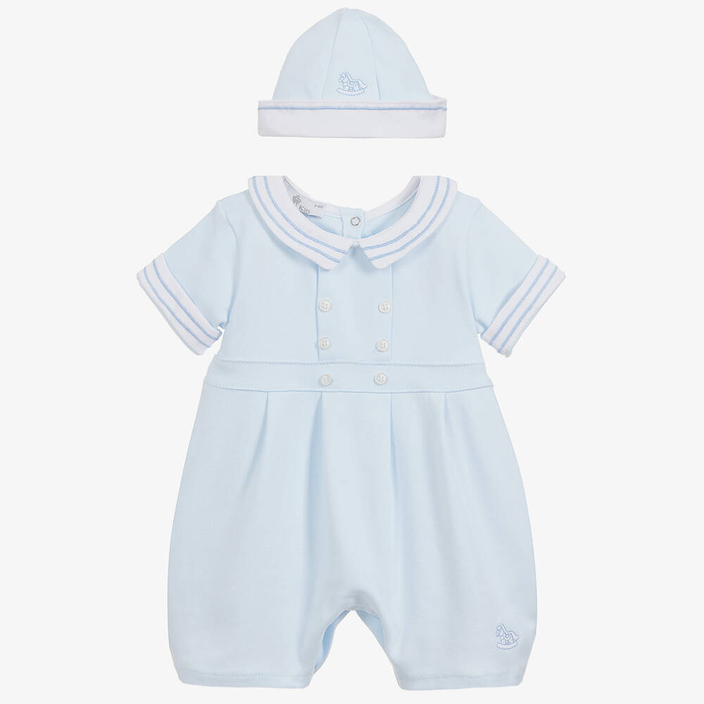 Beau KiD - Boys Blue Cotton Babysuit Set | Childrensalon