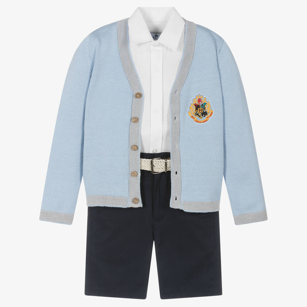 Beau KiD - Boys Blue Cotton Crest Shorts Set | Childrensalon