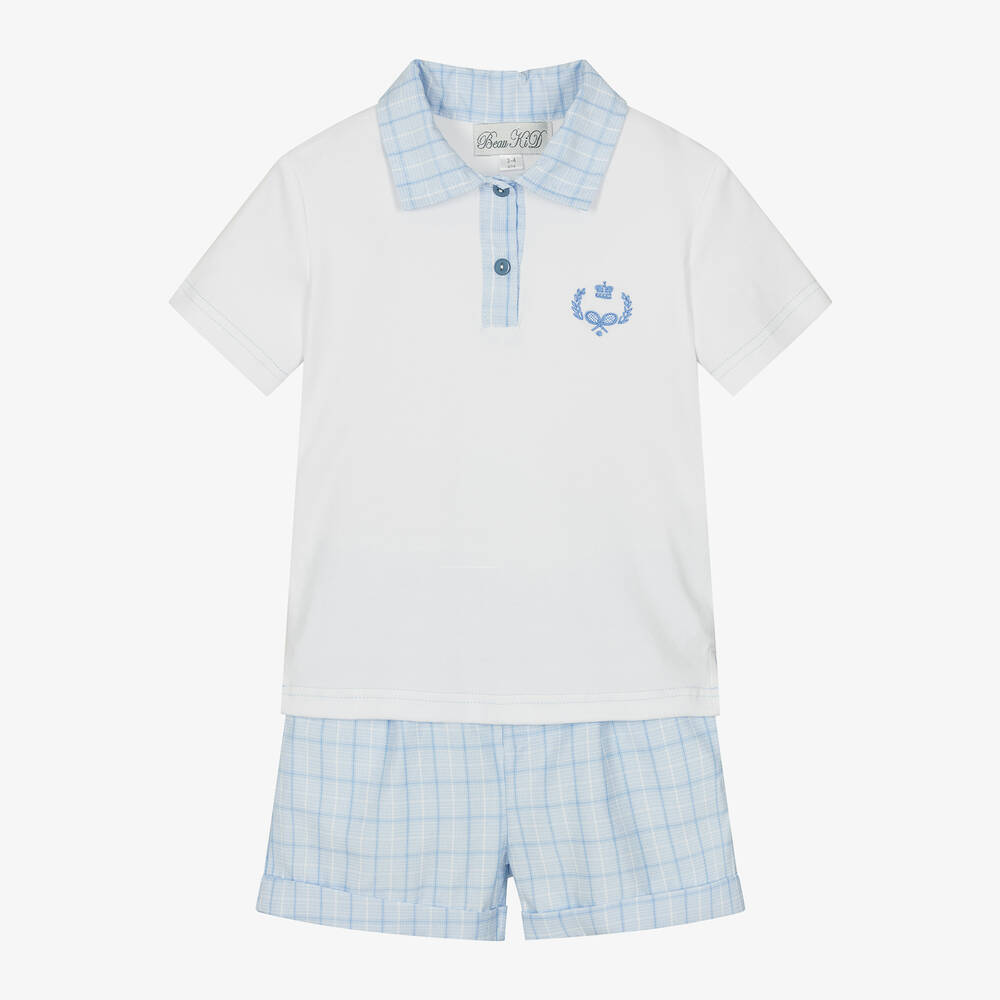 Beau KiD - Boys Blue Cotton Polo Shirt & Shorts Set | Childrensalon