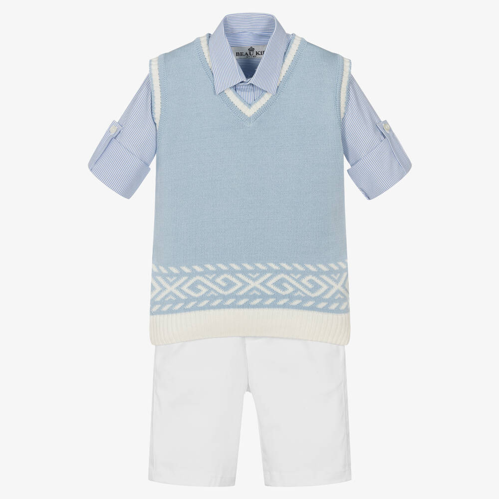 Beau KiD - Boys Blue Cotton Shorts Set | Childrensalon