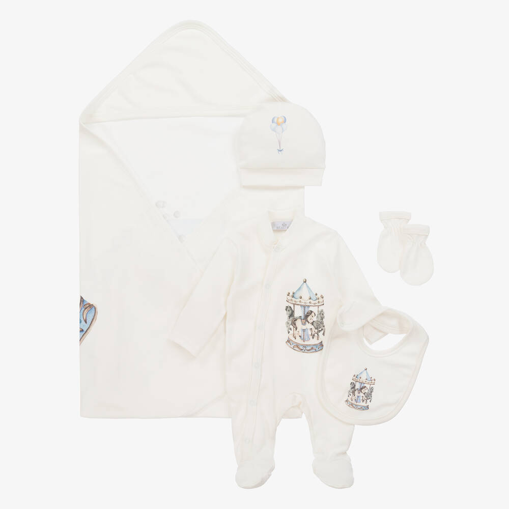 Beau KiD - Boys Ivory & Blue Cotton Babysuit Set | Childrensalon