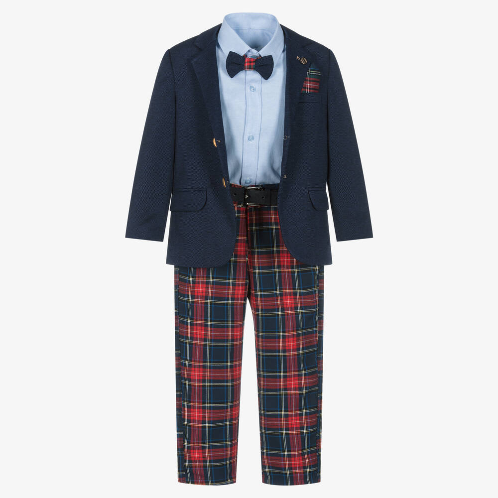 Beau KiD - Boys Navy Blue & Red Tartan Suit | Childrensalon