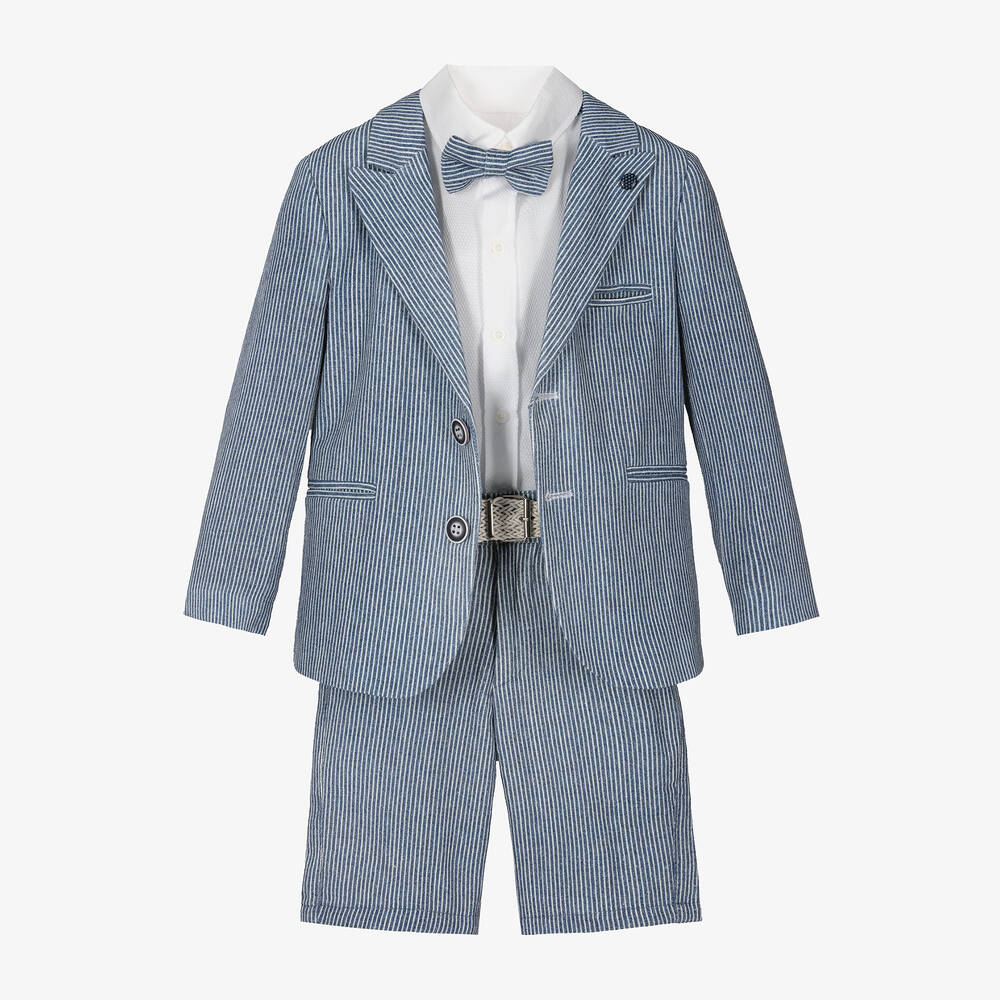 Beau KiD - Boys Navy Blue Stripe Cotton Shorts Suit | Childrensalon