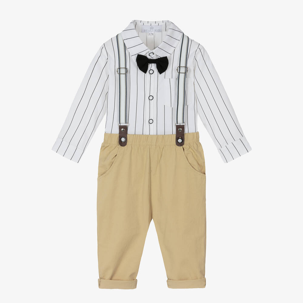 Beau KiD - Boys White & Beige Trouser Set | Childrensalon