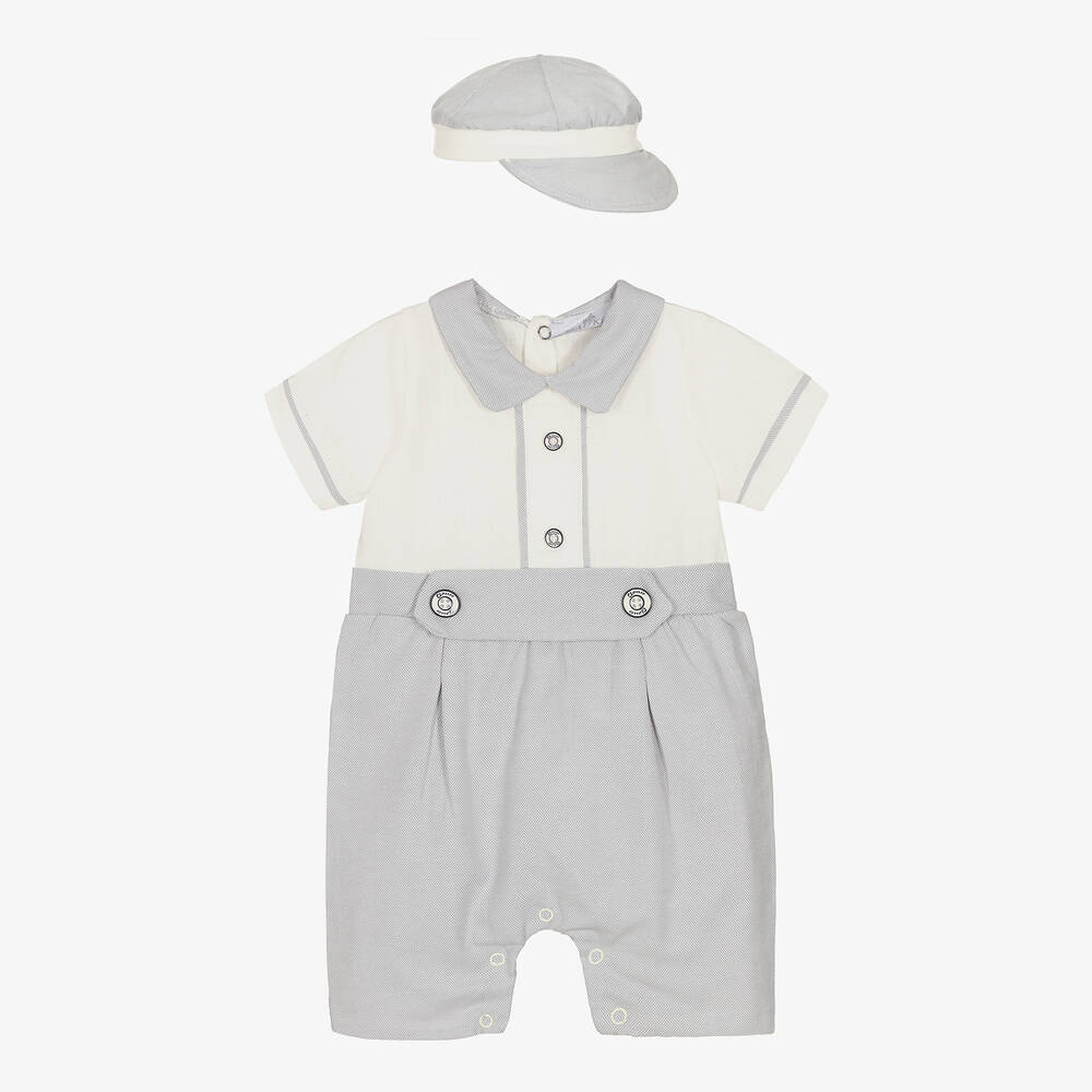 Beau KiD - Boys White & Grey Babysuit Set | Childrensalon