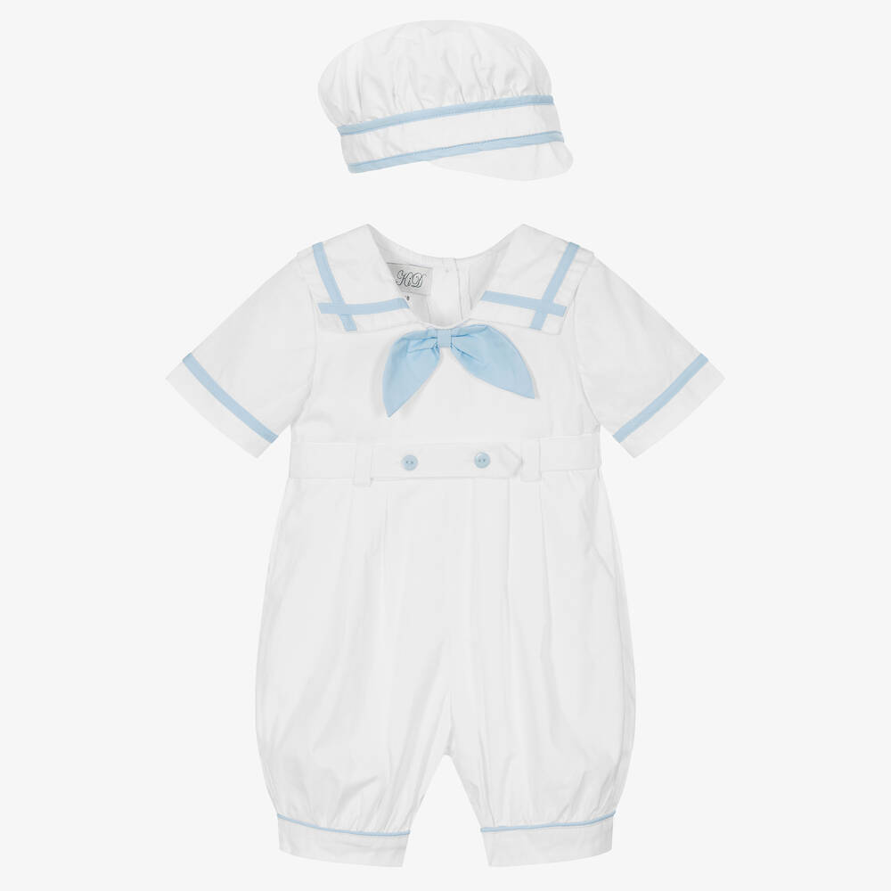 Beau KiD - Boys White & Pale Blue Sailor Babysuit Set | Childrensalon