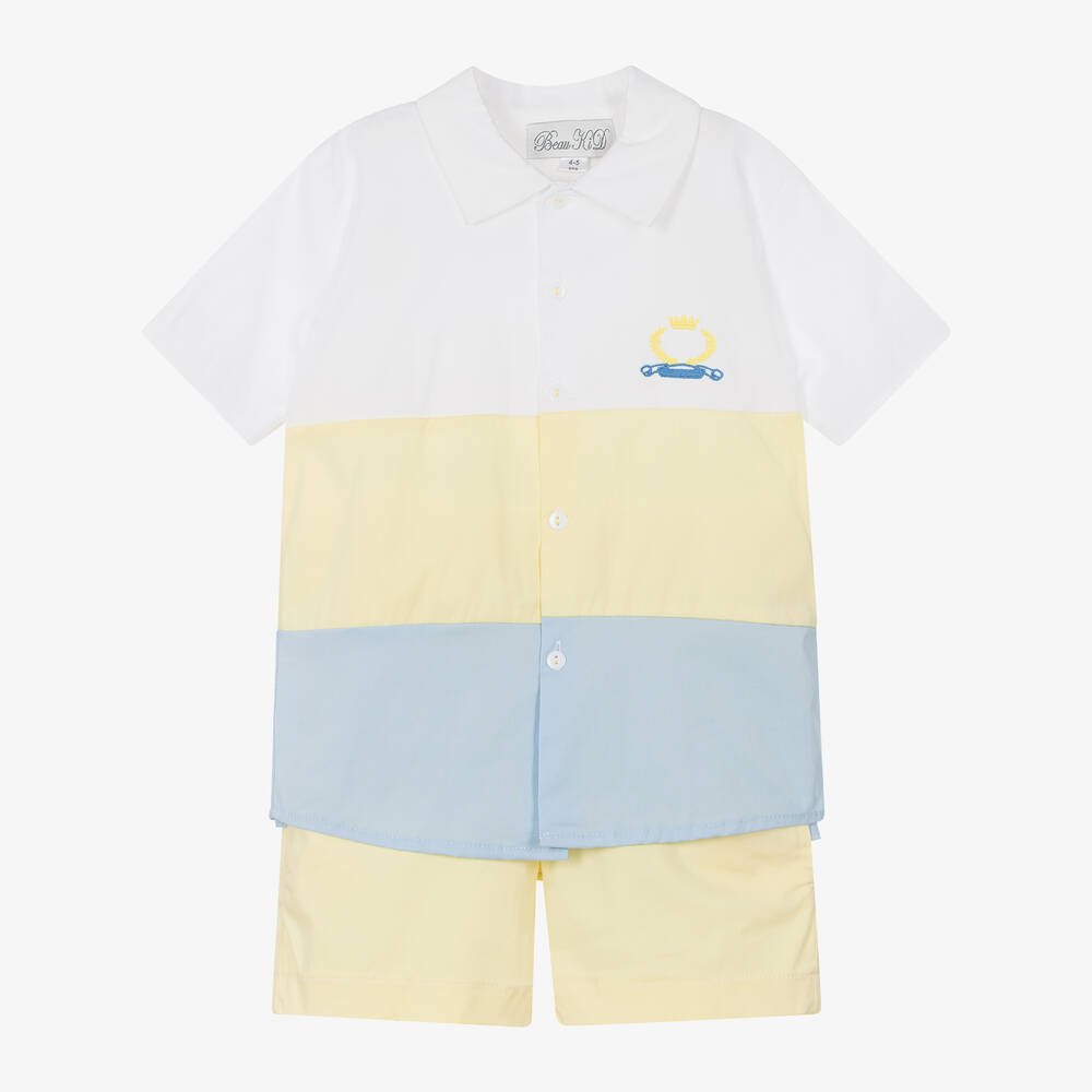 Beau KiD - Boys Yellow Colourblock Cotton Shorts Set | Childrensalon