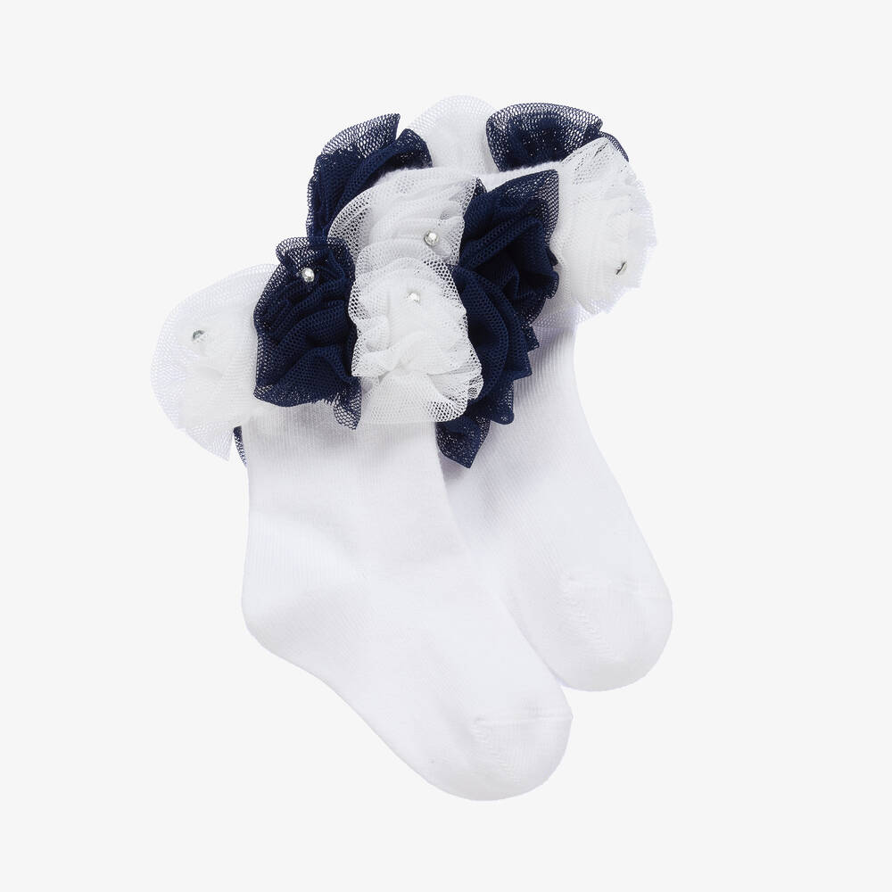 Beau KiD - Chaussettes blanches en coton à froufrous | Childrensalon