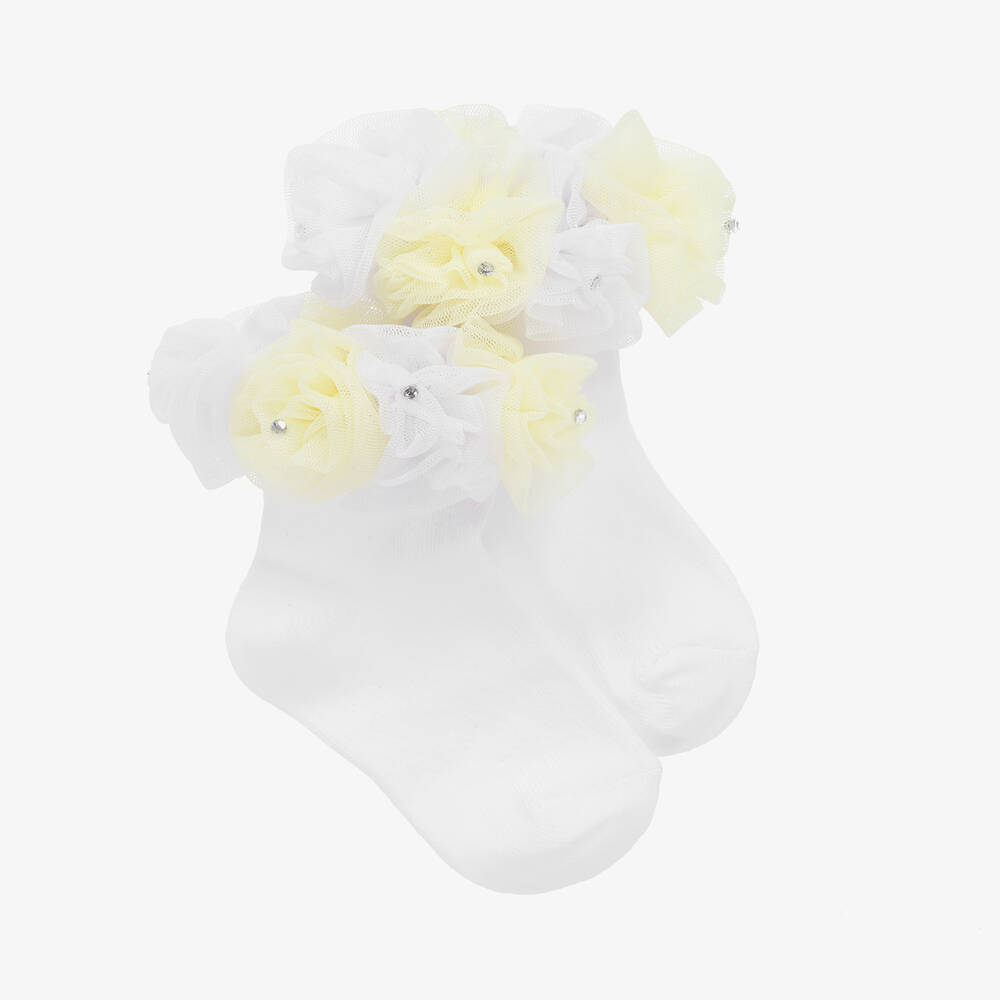 Beau KiD - جوارب قطن لون أبيض و أصفر للبنات  | Childrensalon