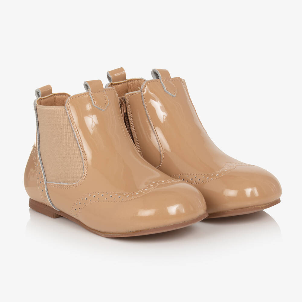 Beau KiD - Boots chelsea beiges en cuir verni | Childrensalon