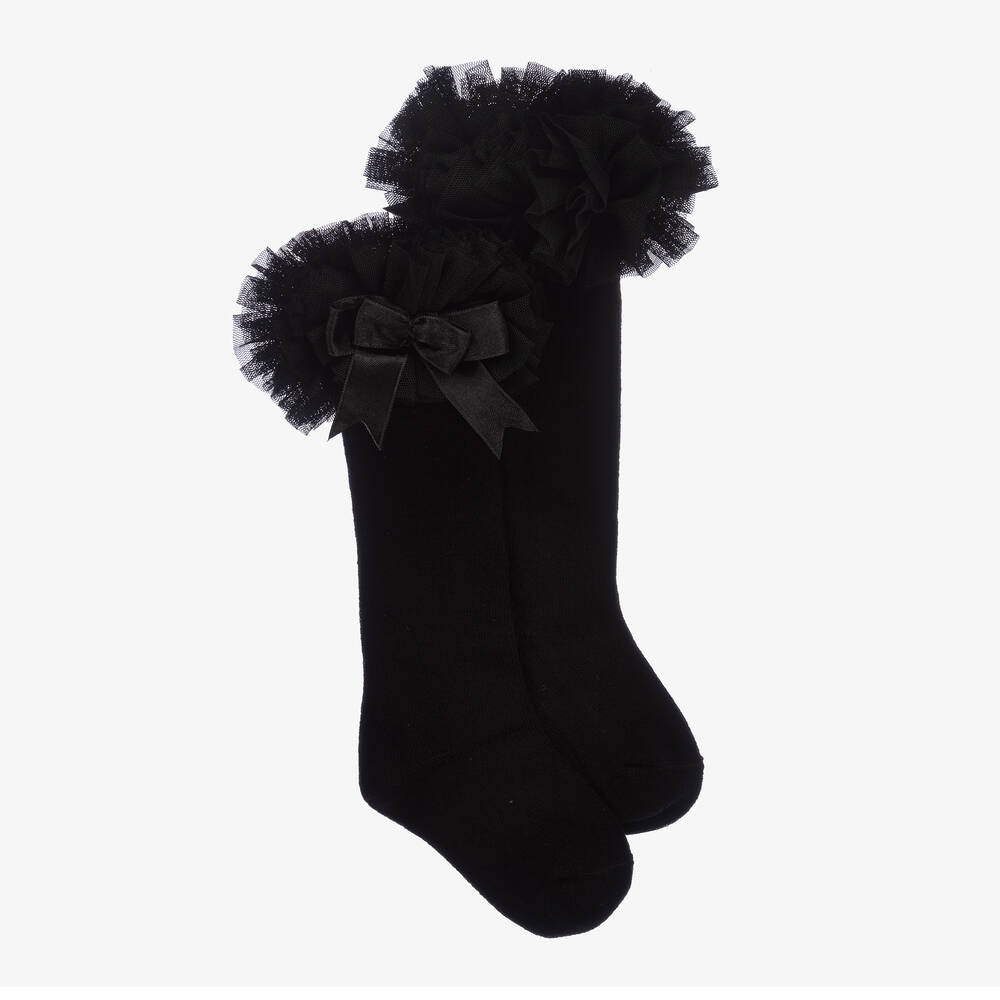 Beau KiD - Girls Black Cotton Long Socks | Childrensalon