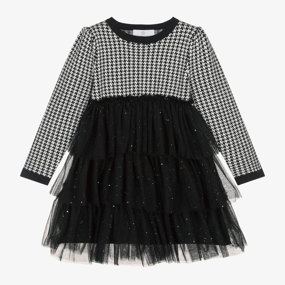 Beau KiD - Girls Black Houndstooth Knitted Dress | Childrensalon