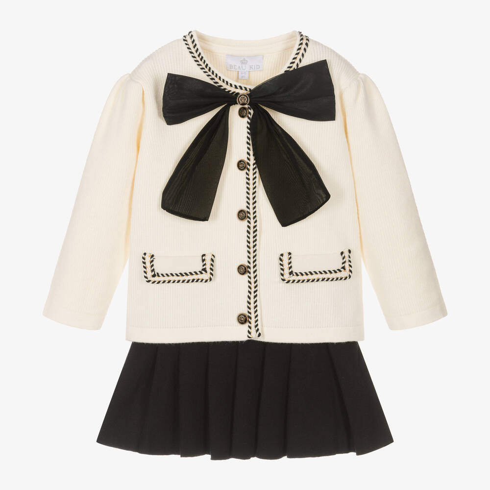 Beau KiD - Girls Black & Ivory Knitted Skirt Set | Childrensalon