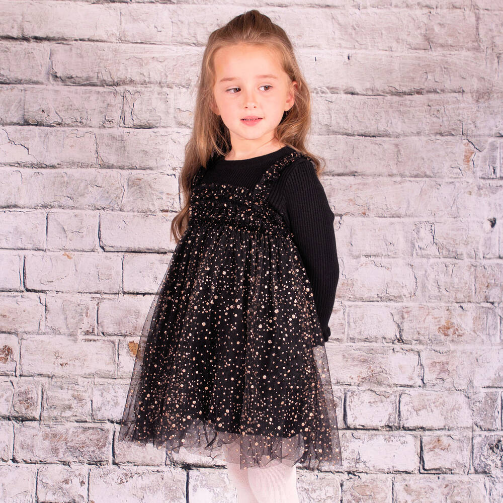 Beau KiD - Girls Black Sparkly Tulle Knitted Dress | Childrensalon