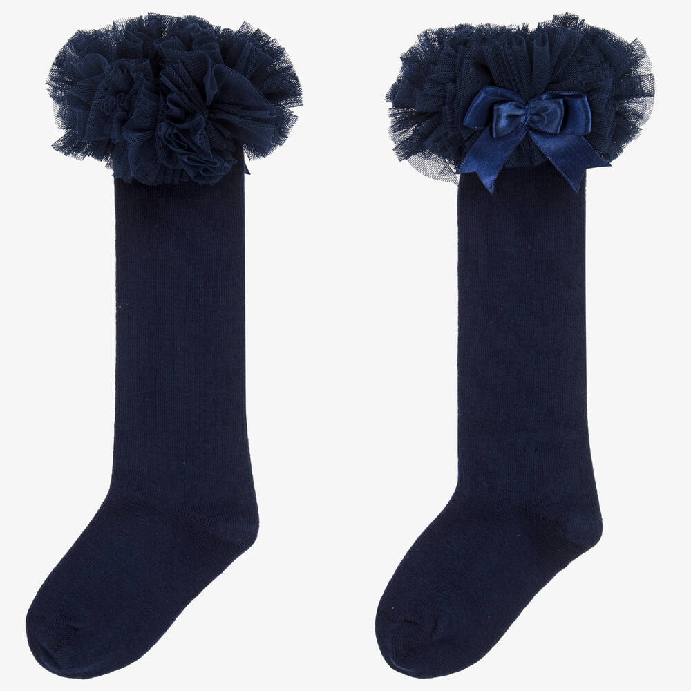 Beau KiD - Girls Blue Cotton Frill Socks | Childrensalon