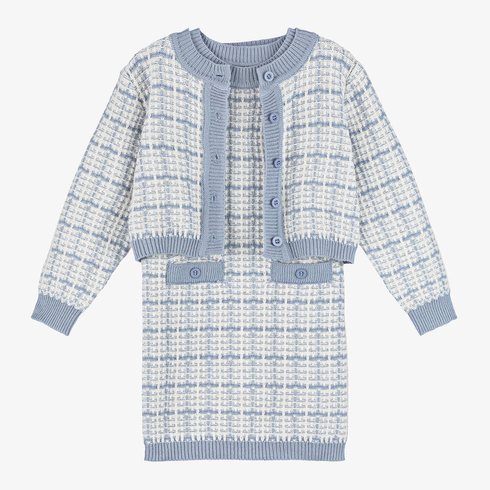 Beau KiD - Girls Blue Knitted Cardigan & Dress Set | Childrensalon