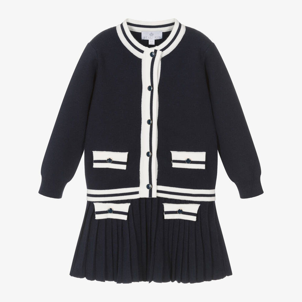 Beau KiD - Girls Blue Knitted Cardigan & Skirt Set | Childrensalon