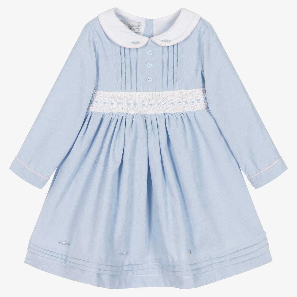 Beau Kid Babies'  Girls Blue Smocked Corduroy Dress