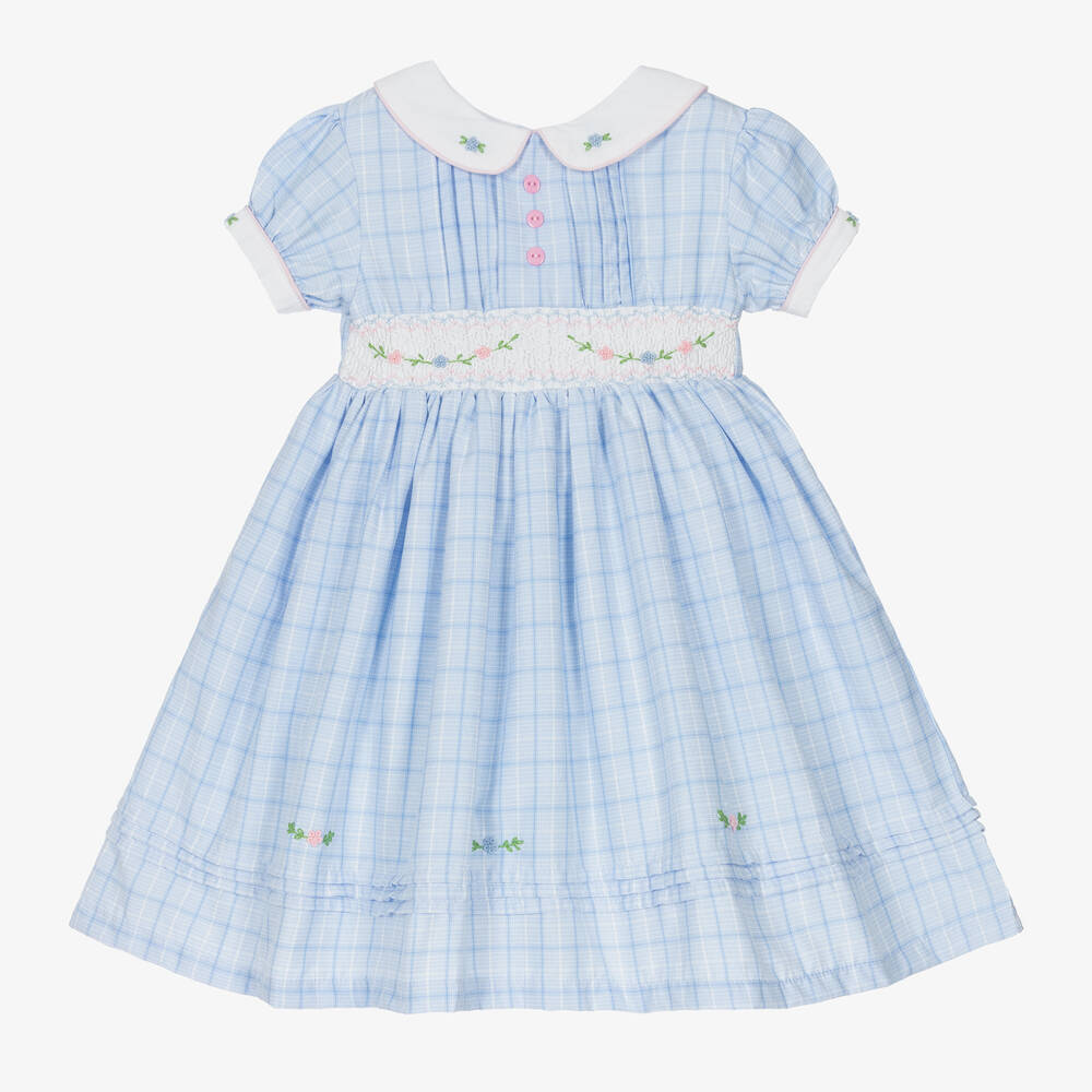 Beau Kid Babies'  Girls Blue Smocked Cotton Dress