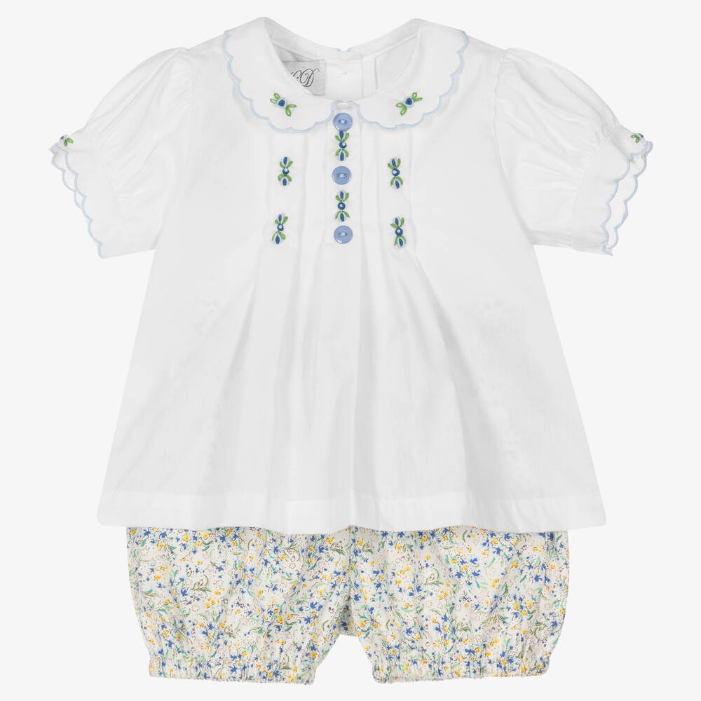 Beau KiD - Белая блузка и голубые шорты в цветочек | Childrensalon
