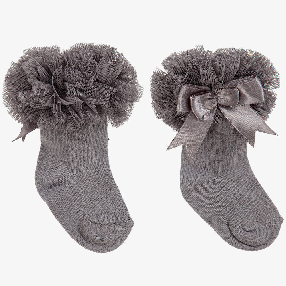 Beau KiD - Girls Grey Cotton Frill Socks | Childrensalon