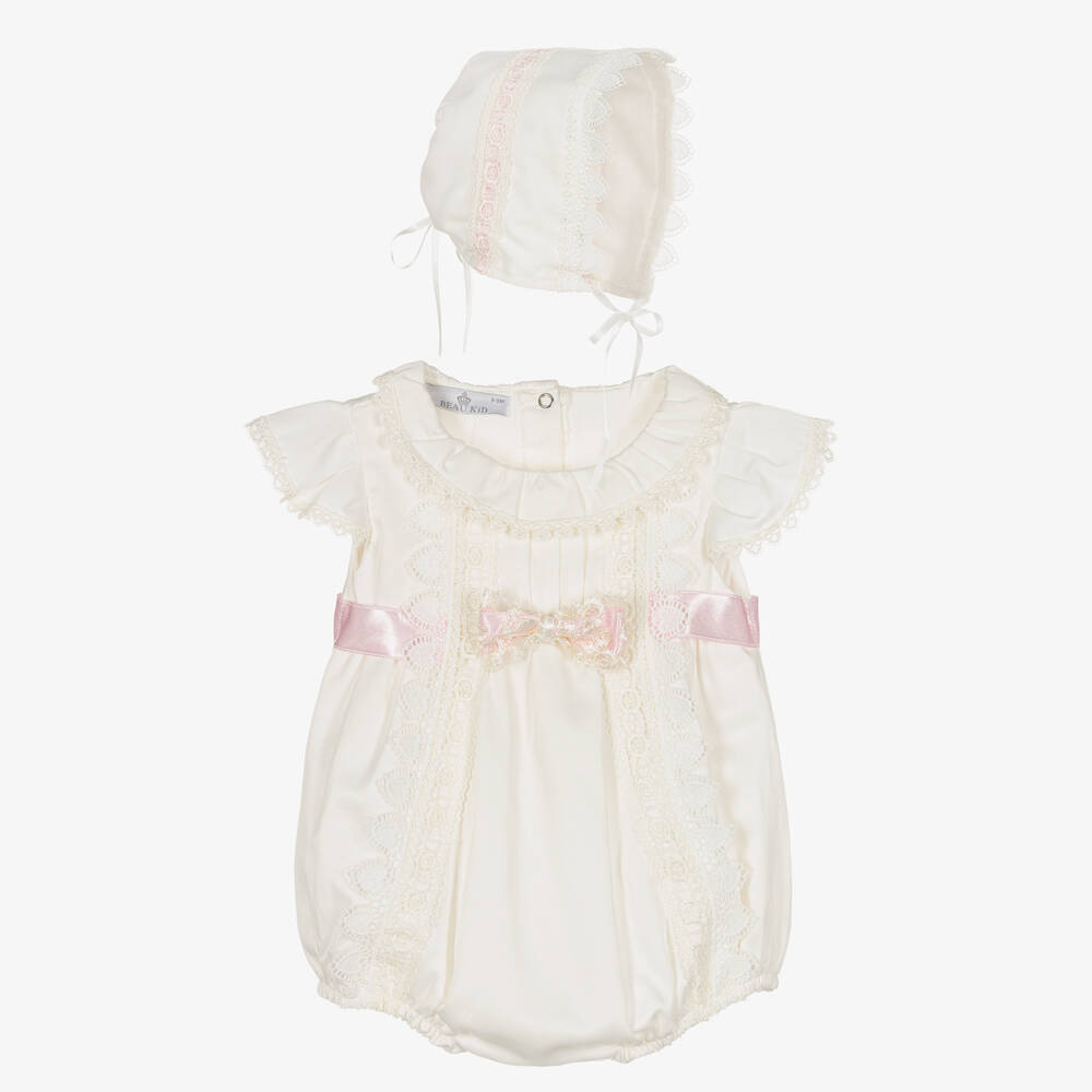 Beau KiD - Girls Ivory Babysuit & Bonnet Set | Childrensalon