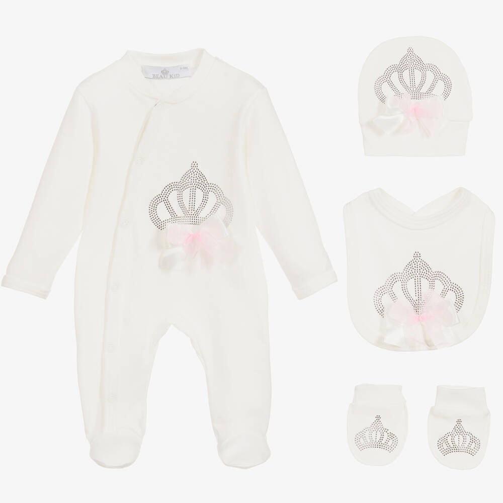 Beau KiD - Girls Ivory Cotton Babysuit Set | Childrensalon