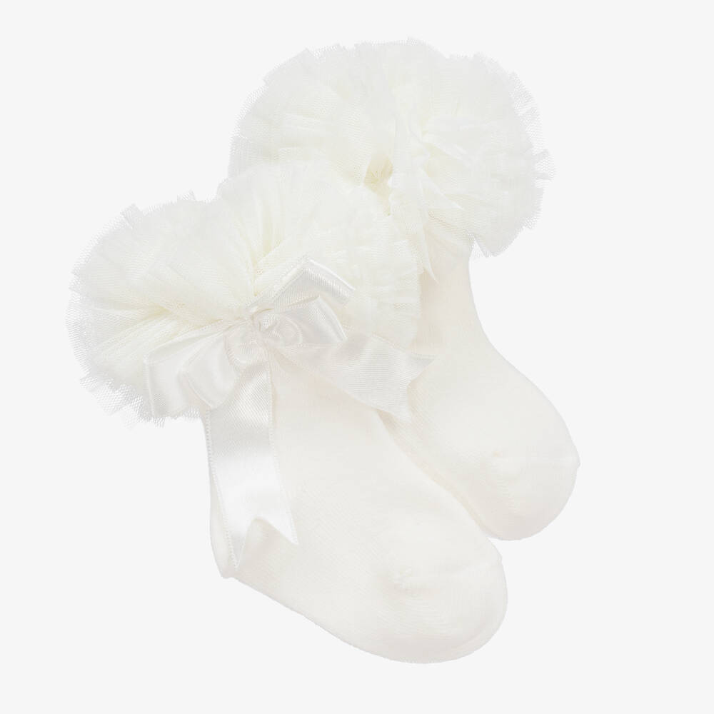 Beau KiD - Chaussettes ivoire en coton à froufrous Fille | Childrensalon