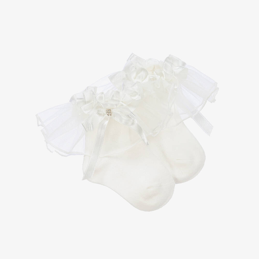 Beau KiD - Girls Ivory Cotton Tulle Ruffle Socks | Childrensalon