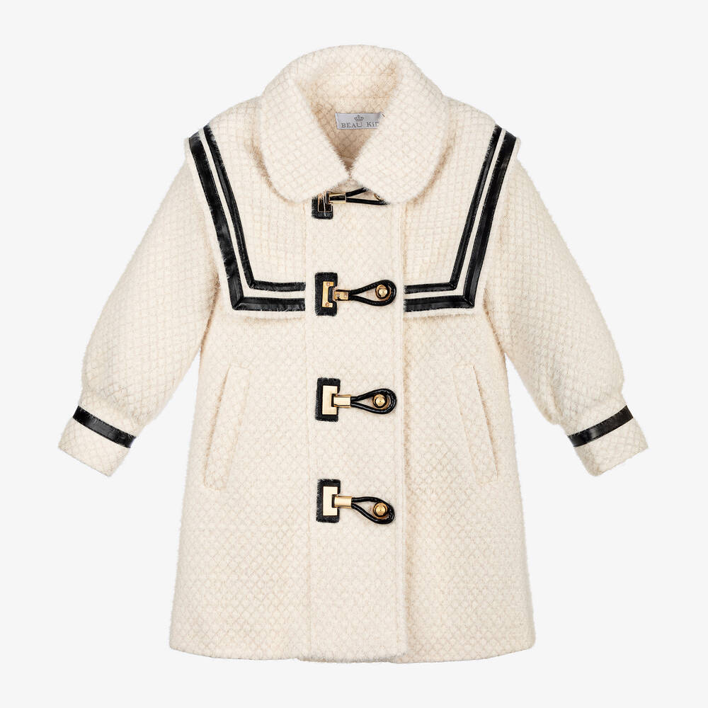 Beau KiD - Girls Ivory Diamond Felted Coat | Childrensalon