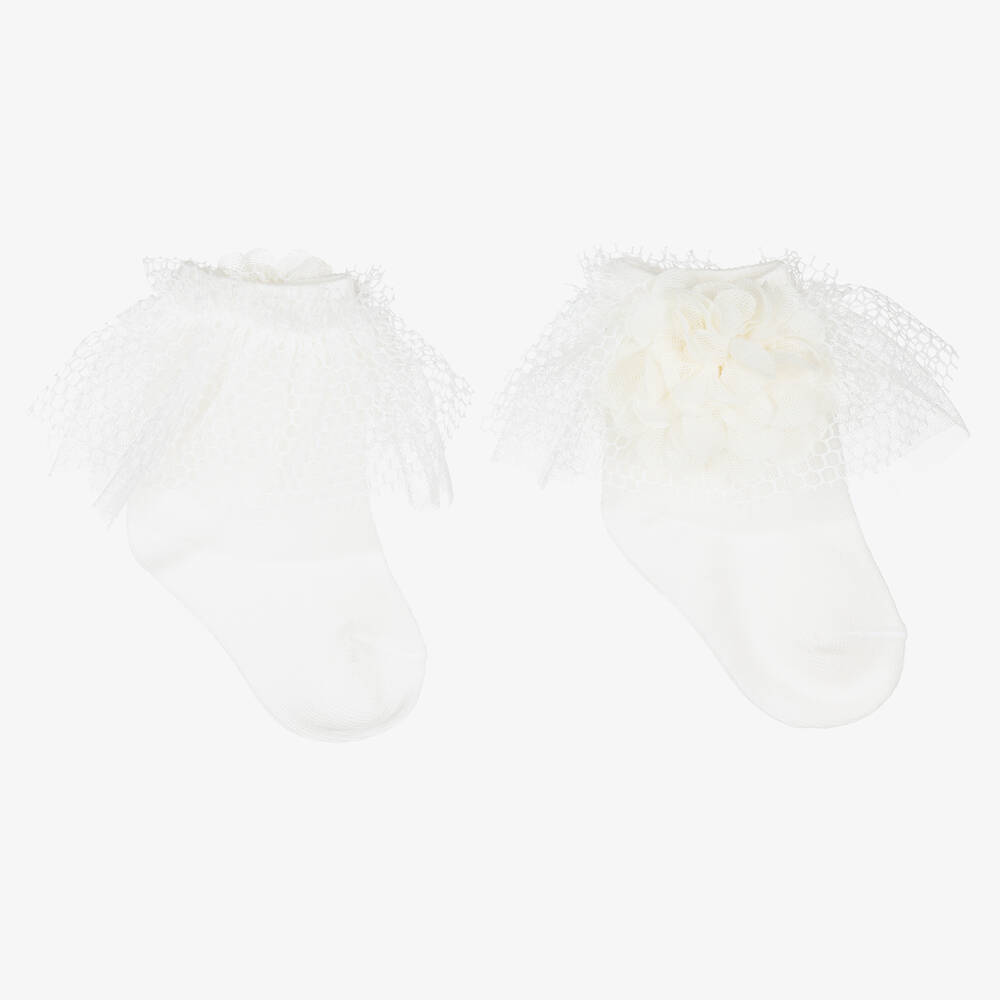 Beau KiD - Girls Ivory Lace Flower Socks | Childrensalon