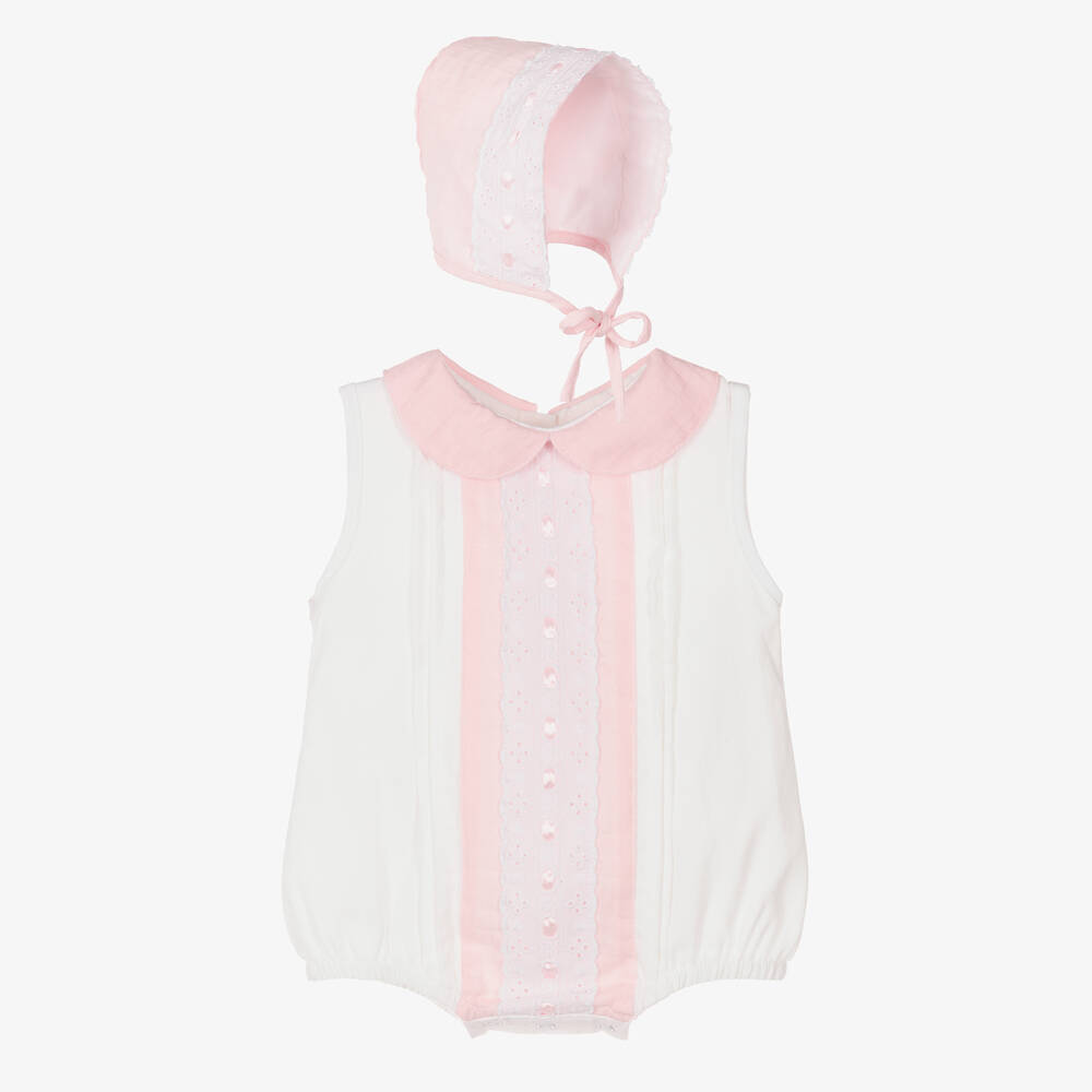 Beau KiD - Girls Ivory & Pink Cotton Babysuit Set | Childrensalon