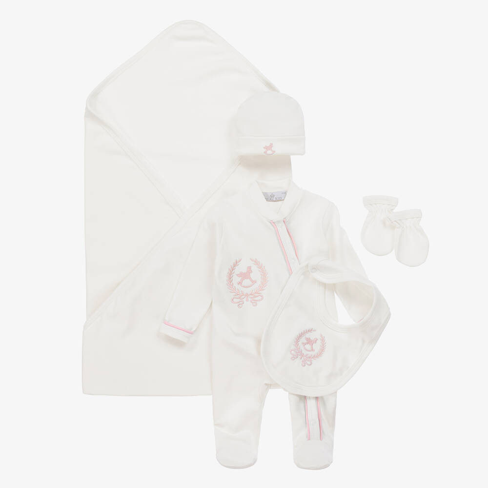 Beau KiD - Girls Ivory & Pink Cotton Babysuit Set | Childrensalon