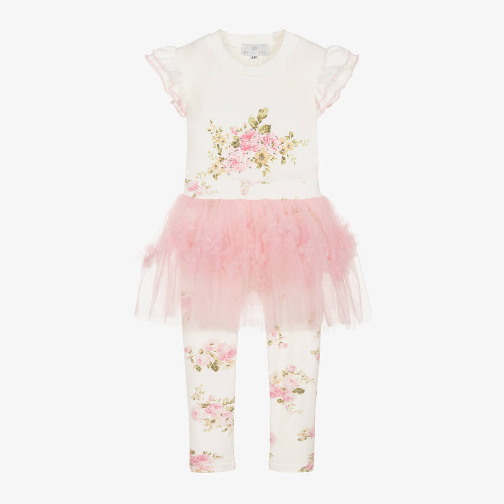 Shop Beau Kid Girls Ivory & Pink Tutu Leggings Set