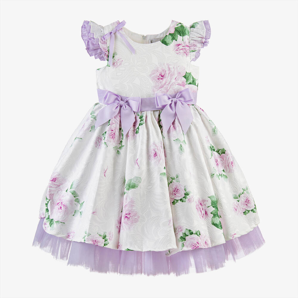 Beau KiD - Girls Ivory & Purple Floral Dress | Childrensalon