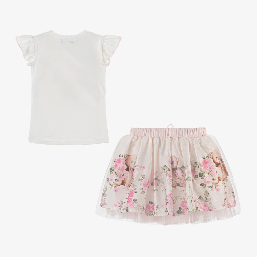 Beau KiD - Girls Ivory Teddy Bear Tulle Skirt Set | Childrensalon