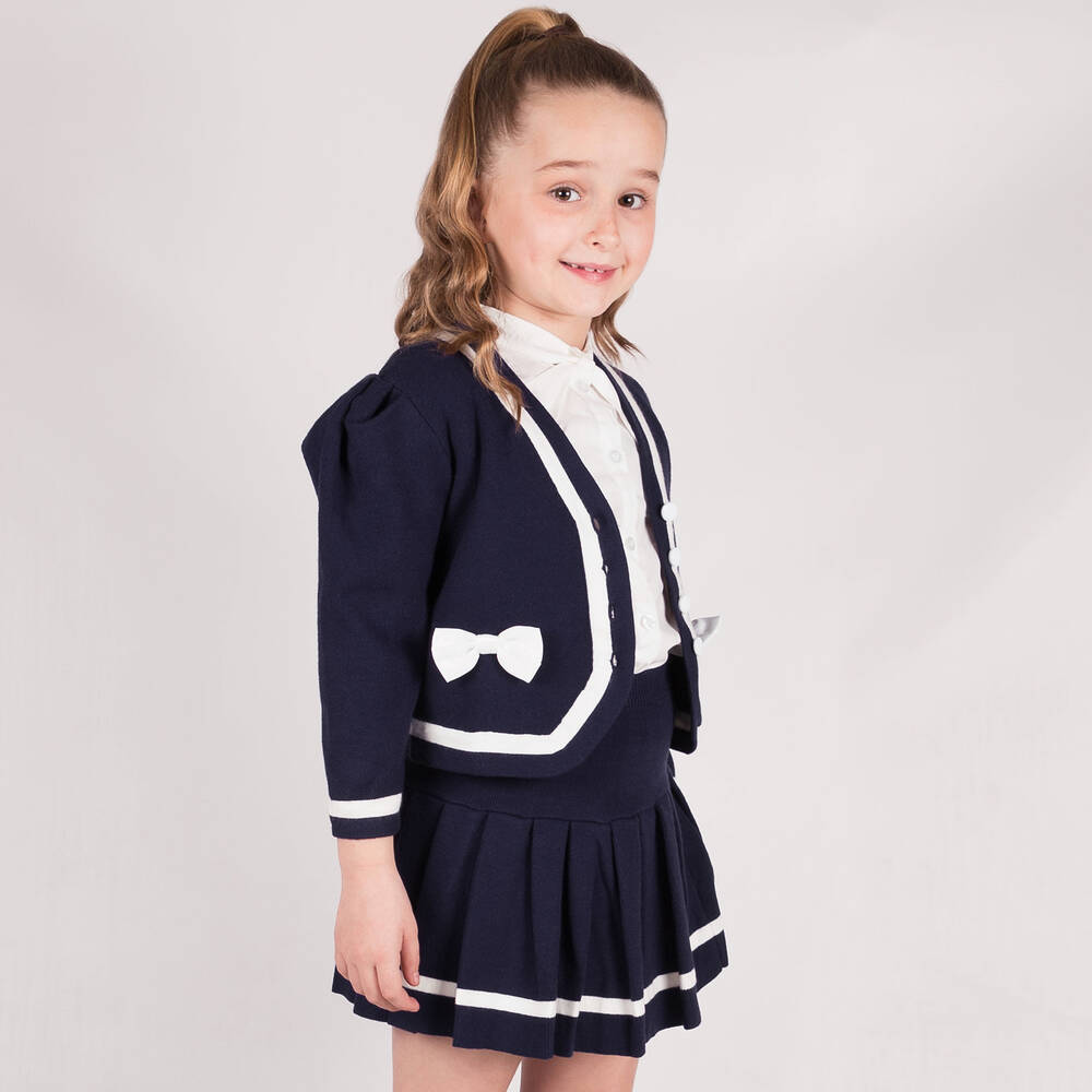 Beau KiD - Girls Navy Blue Knitted Skirt Set | Childrensalon
