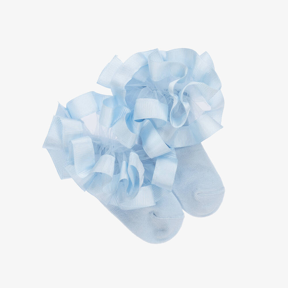 Beau KiD - Girls Pale Blue Cotton Ruffle Socks | Childrensalon