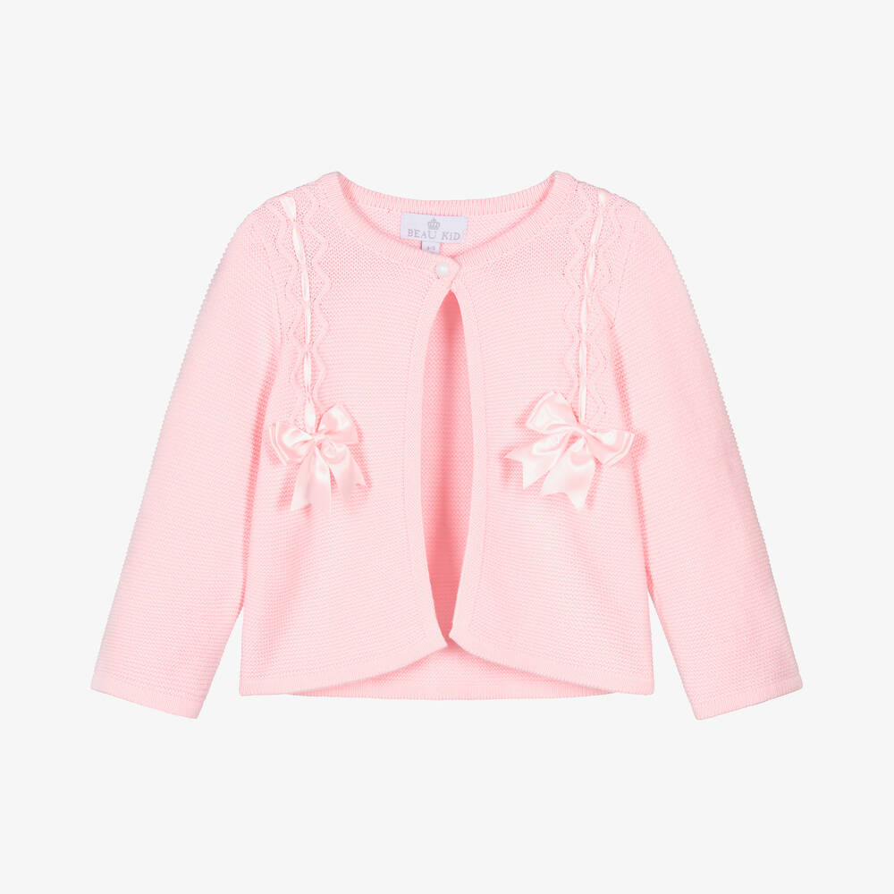 Beau KiD - Girls Pink Cotton Knit Bow Cardigan | Childrensalon