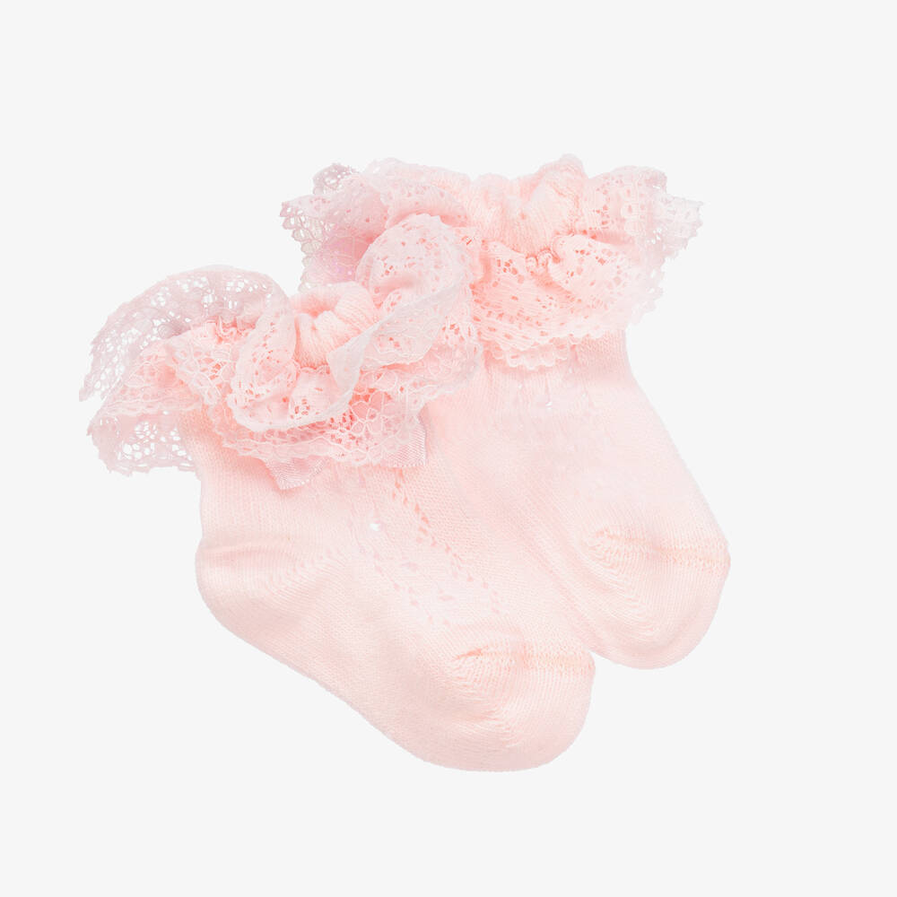 Beau KiD - Girls Pink Cotton & Lace Ruffle Socks | Childrensalon