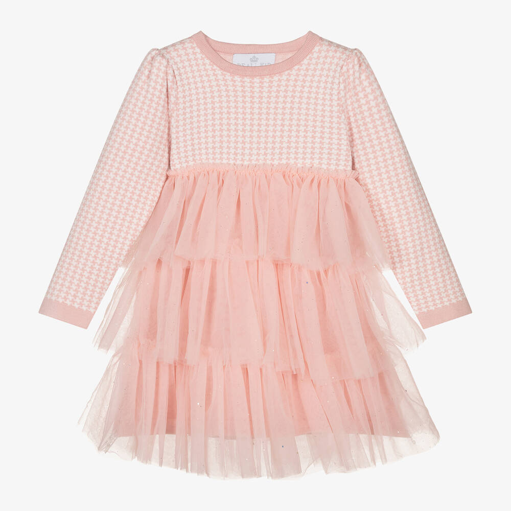 Beau KiD - Girls Pink Houndstooth Knitted Dress | Childrensalon