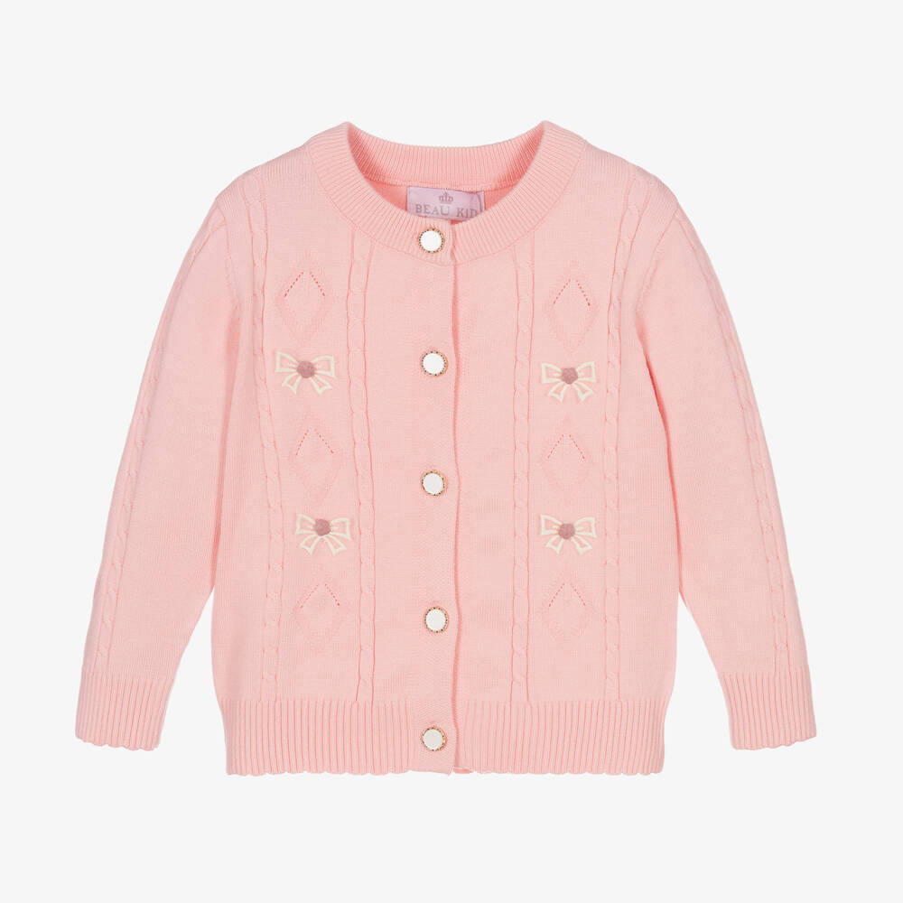 Beau KiD - Girls Pink Knitted Bow Cardigan | Childrensalon