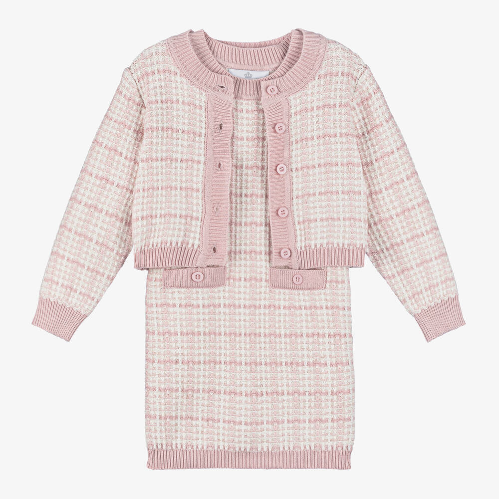 Beau KiD - Girls Pink Knitted Cardigan & Dress Set | Childrensalon