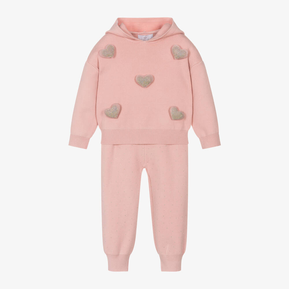 Beau KiD - Girls Pink Knitted Hooded Tracksuit | Childrensalon