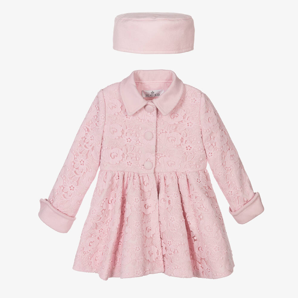 Beau KiD - Girls Pink Lace Coat & Hat Set | Childrensalon