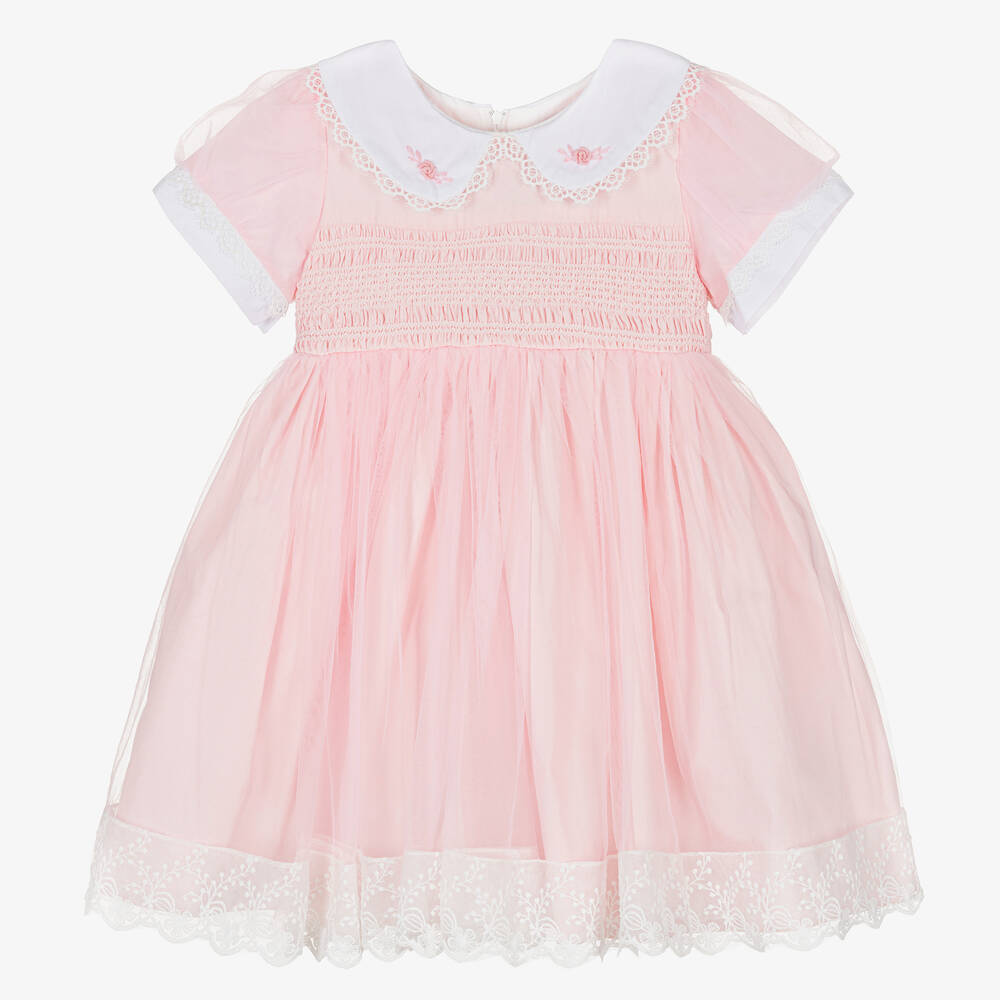Beau KiD - Rosa gesmoktes Kleid mit Spitze | Childrensalon