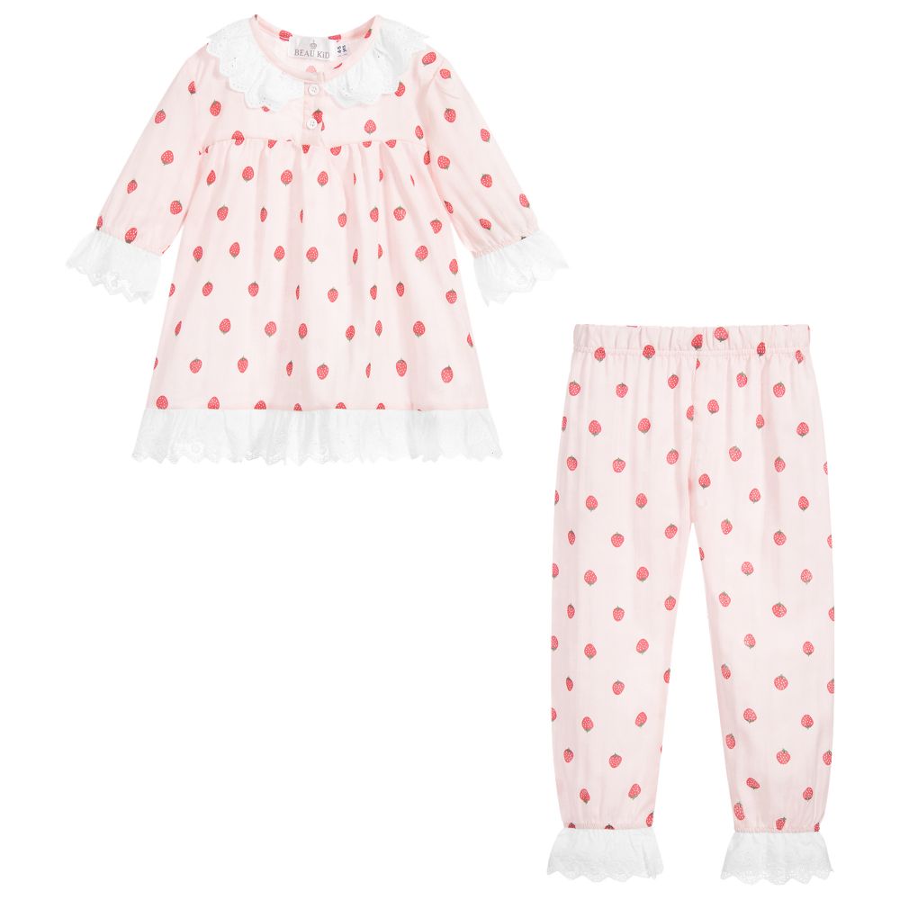 Beau KiD - Girls Pink Strawberry Pyjamas | Childrensalon