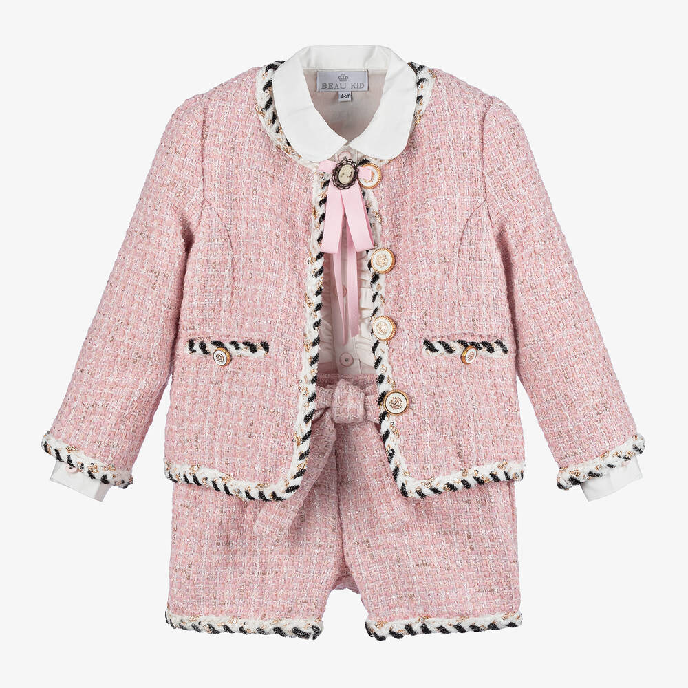 Beau KiD - Girls Pink Tweed Shorts Set  | Childrensalon