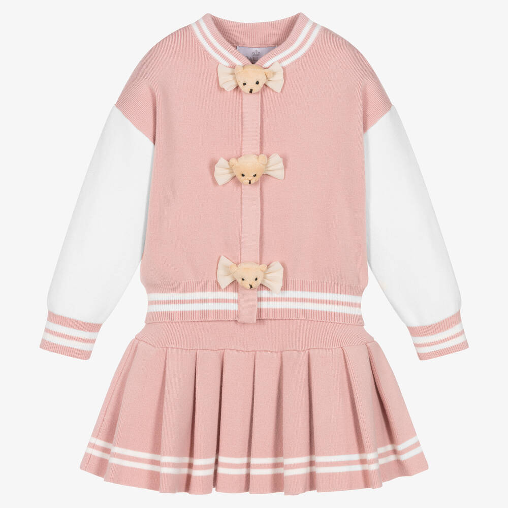 Beau KiD - Girls Pink & White Knitted Skirt Set | Childrensalon